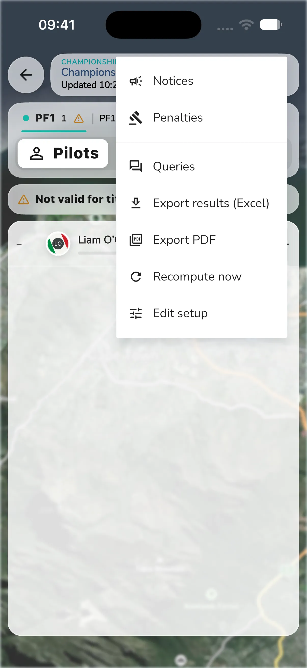 The results menu on a phone