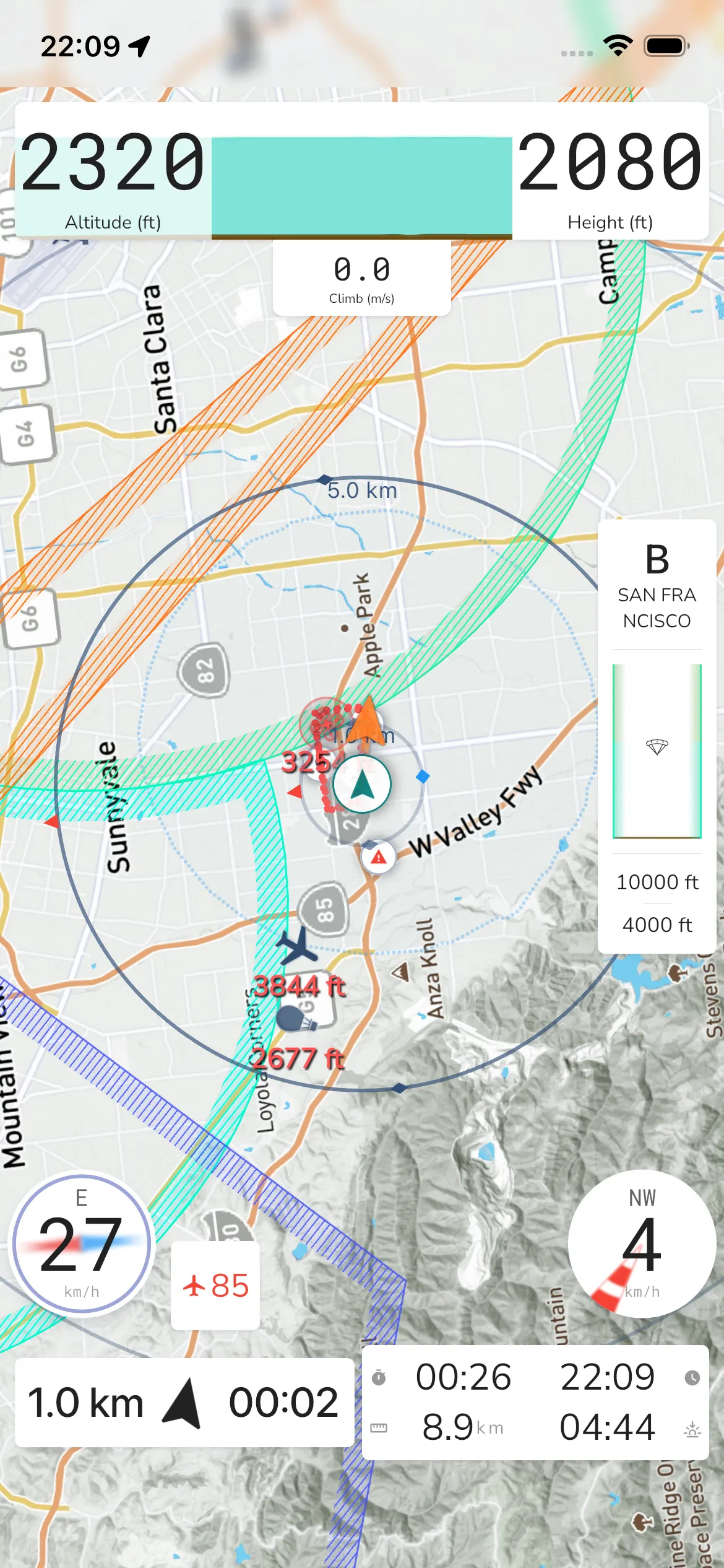 Ground-speed instrument in the live in-flight layout