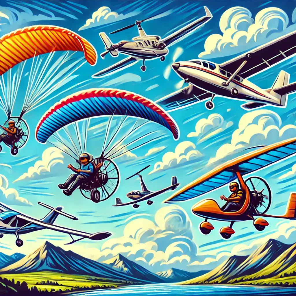 Image showing different forms of flying, including paramotoring and paragliding