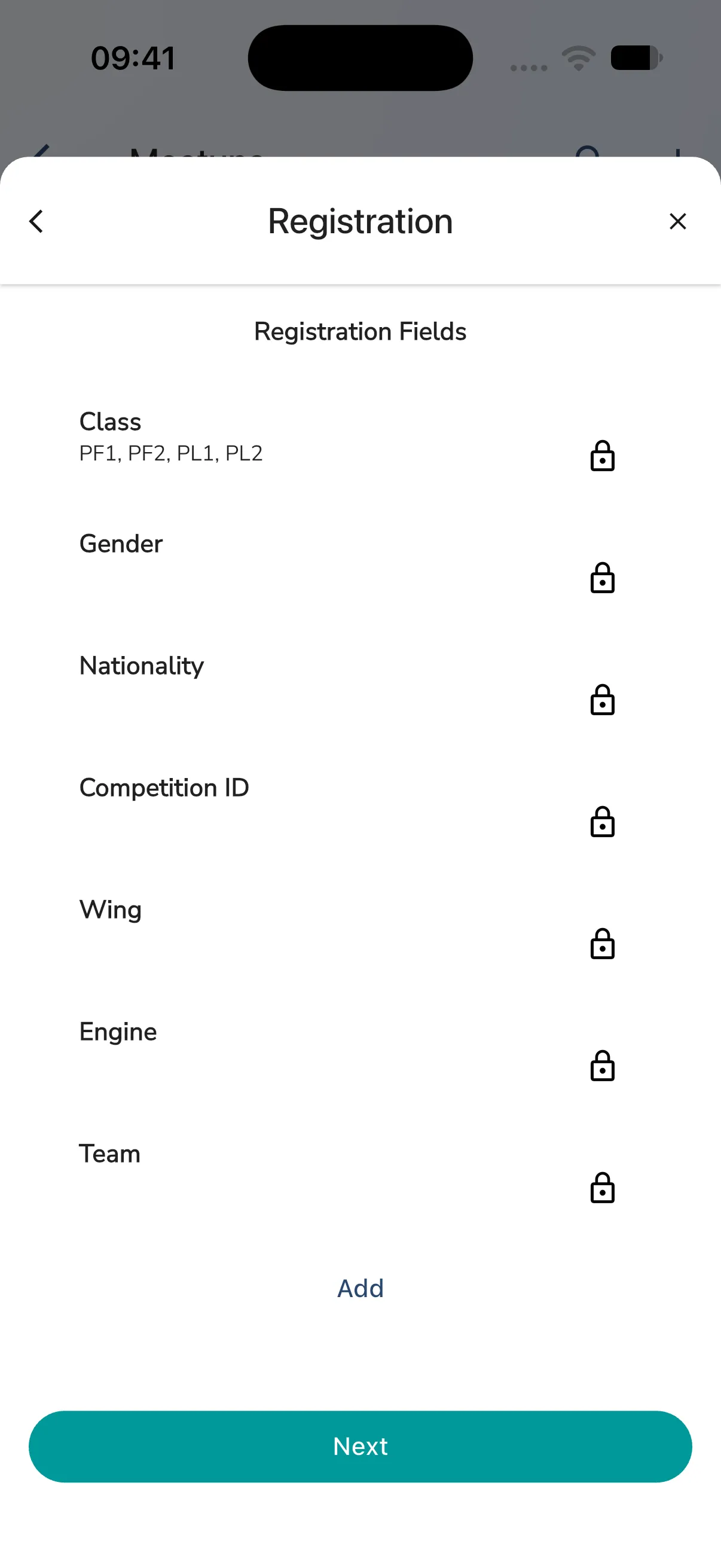 Registration Fields step
