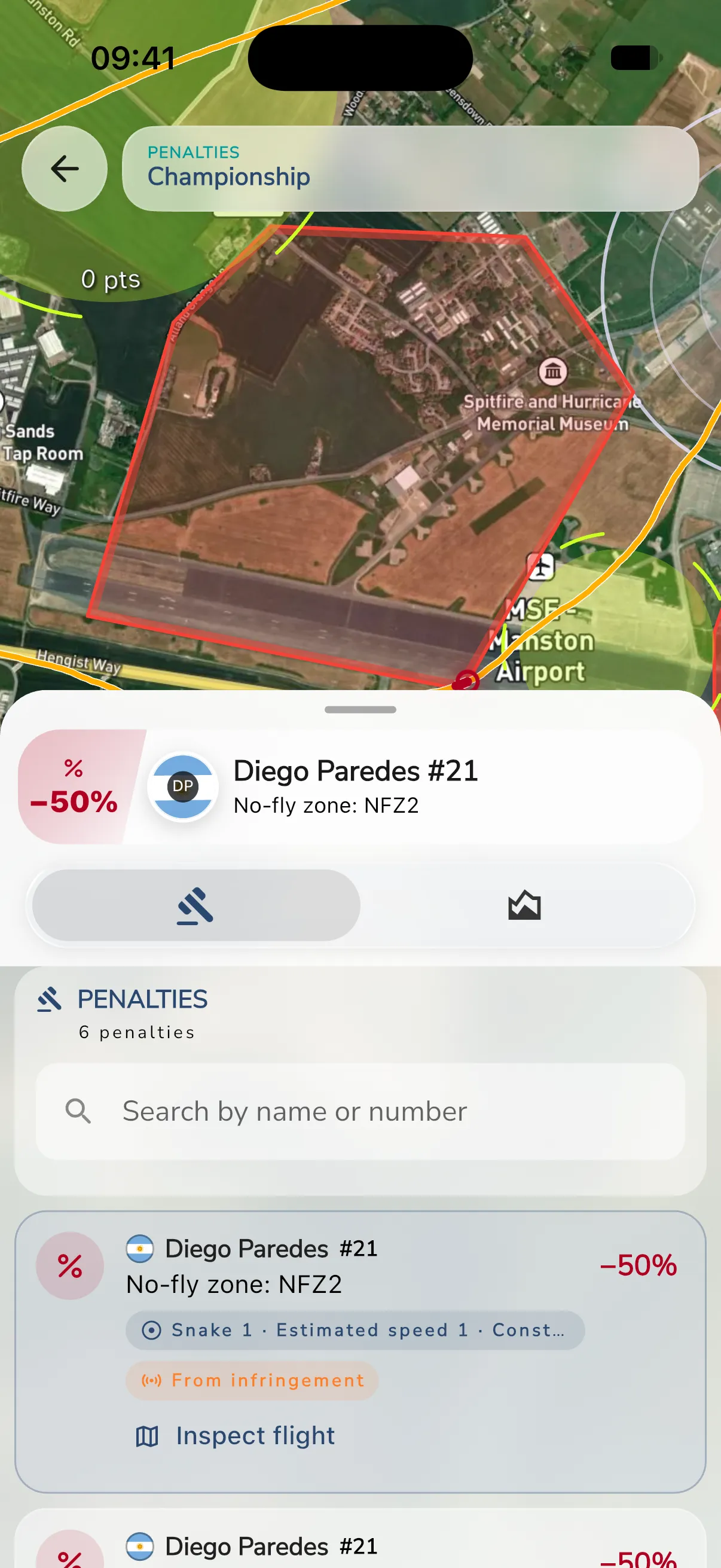 Penalties page on a phone