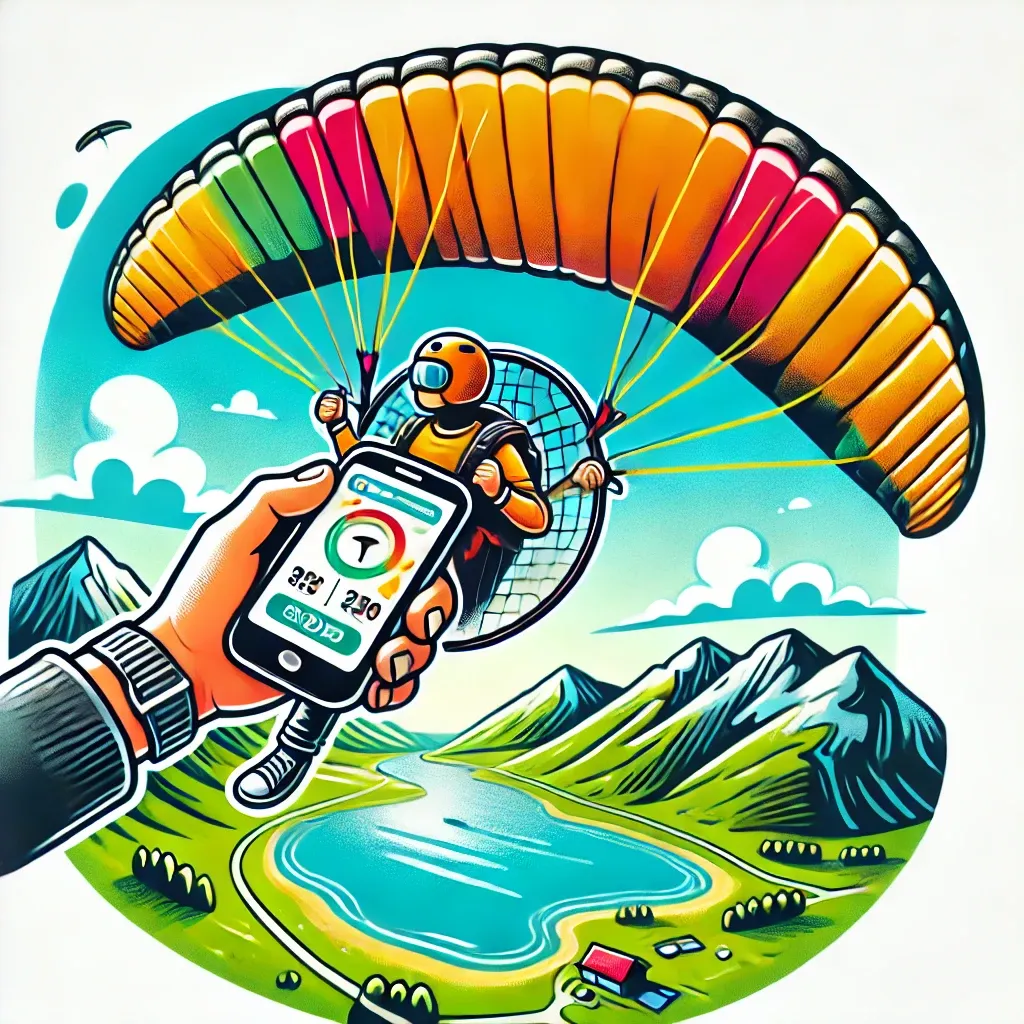 A phone screen displaying a paragliding app